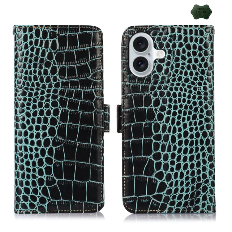 For iPhone 16 Crocodile Top Layer Cowhide Leather Phone Case(Green) - iPhone 16 Cases by PMC TechLife | Online Shopping South Africa | PMC TechLife | Buy Now Pay Later Mobicred