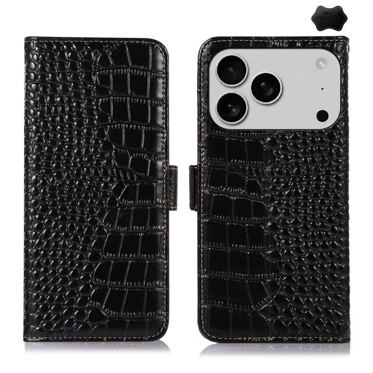 For iPhone 17 Pro Crocodile Top Layer Cowhide Leather Phone Case(Black) - free shipping - PMc TechLife - Order now!