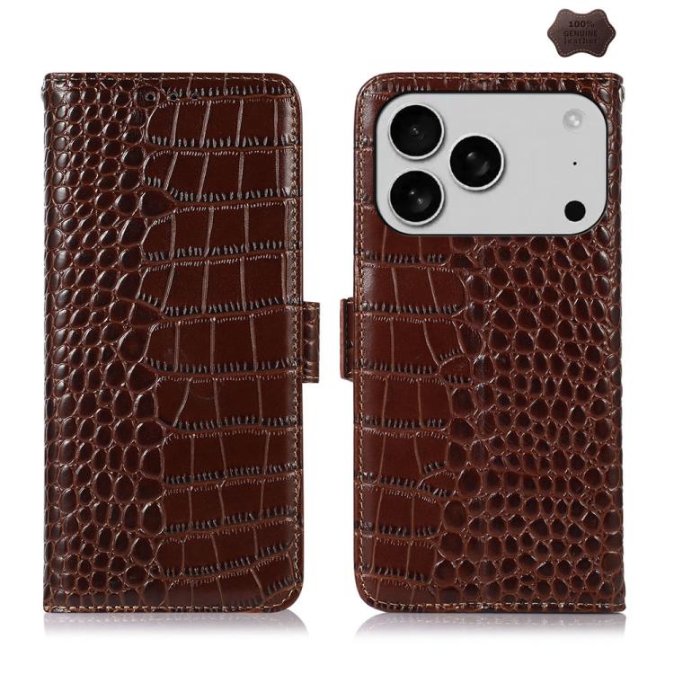 For iPhone 17 Pro Max Crocodile Top Layer Cowhide Leather Phone Case(Brown) - free shipping - PMc TechLife - Order now!