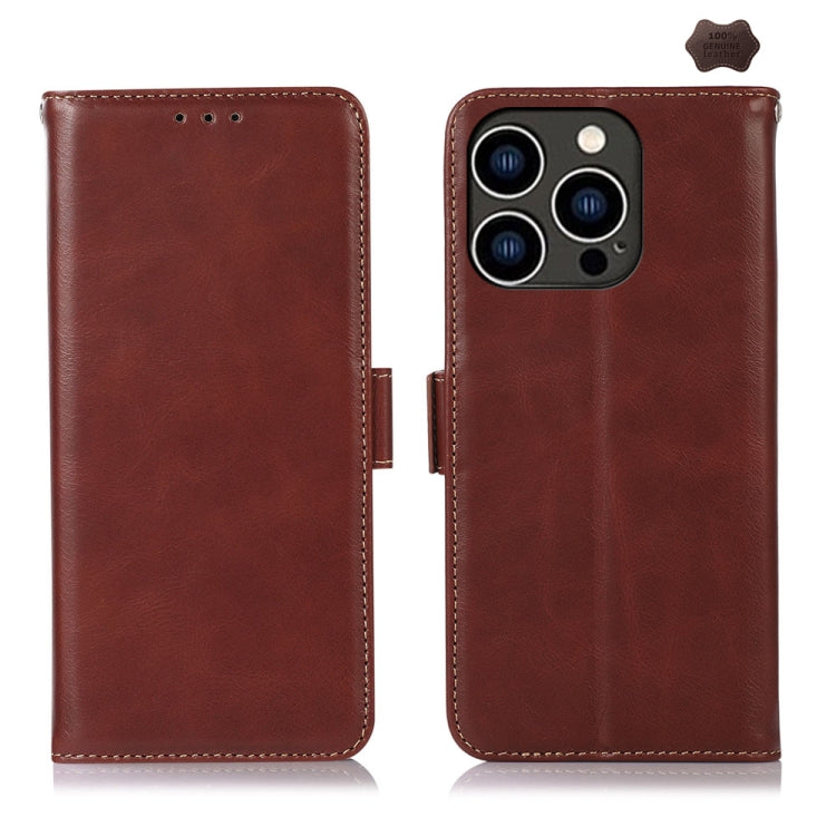 For iPhone 16 Pro Crazy Horse Top Layer Cowhide Leather Phone Case(Brown) - iPhone 16 Pro Cases by PMC TechLife | Online Shopping South Africa | PMC TechLife | Buy Now Pay Later Mobicred