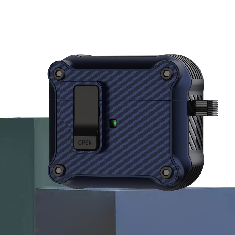 For AirPods 3 Carbon Fiber Magnetic Automatic Switch Earphone Protective Case(Blue) - For AirPods 3 by PMC Jewellery | Online Shopping South Africa | PMC Jewellery | Buy Now Pay Later Mobicred