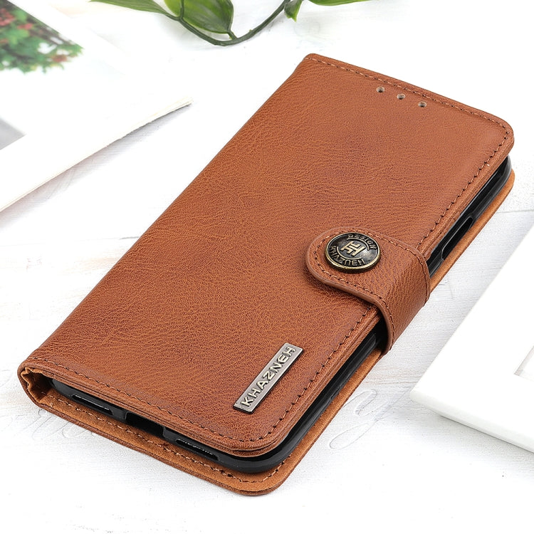 For iPhone 16 Plus KHAZNEH Cowhide Texture Horizontal Flip Leather Phone Case(Brown) - iPhone 16 Plus Cases by PMC TechLife | Online Shopping South Africa | PMC TechLife | Buy Now Pay Later Mobicred