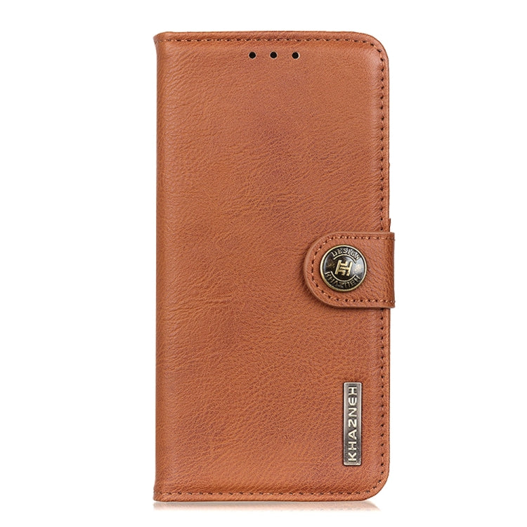 For iPhone 16 Plus KHAZNEH Cowhide Texture Horizontal Flip Leather Phone Case(Brown) - iPhone 16 Plus Cases by PMC TechLife | Online Shopping South Africa | PMC TechLife | Buy Now Pay Later Mobicred