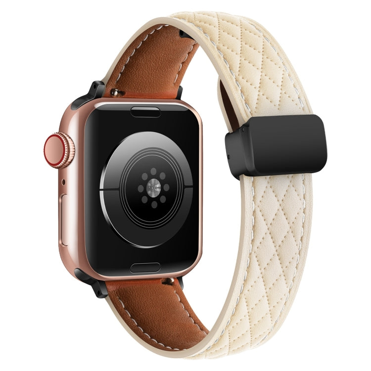 For Apple Watch Ultra 2 49mm Folding Buckle Rhombus Leather Watch Band(Starlight) - Watch Bands by PMC TechLife | Online Shopping South Africa | PMC TechLife | Buy Now Pay Later Mobicred