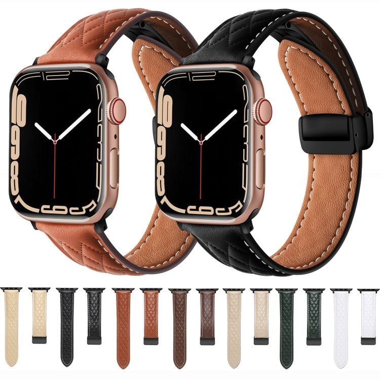 For Apple Watch Ultra 2 49mm Folding Buckle Rhombus Leather Watch Band(Starlight) - Watch Bands by PMC TechLife | Online Shopping South Africa | PMC TechLife | Buy Now Pay Later Mobicred