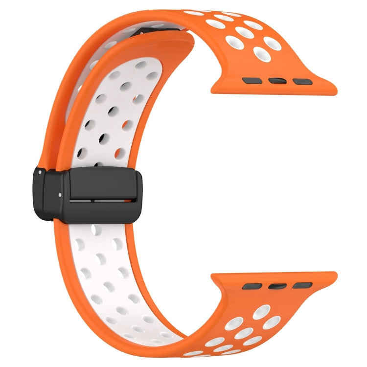 For Apple Watch SE 2023 40mm Magnetic Buckle Silicone Watch Band(Orange White) - Watch Bands by PMC TechLife | Online Shopping South Africa | PMC TechLife
