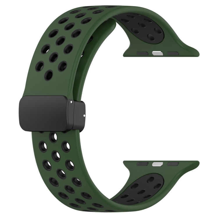 For Apple Watch Ultra 2 49mm Magnetic Buckle Silicone Watch Band(Army Green Black) - Watch Bands by PMC TechLife | Online Shopping South Africa | PMC TechLife