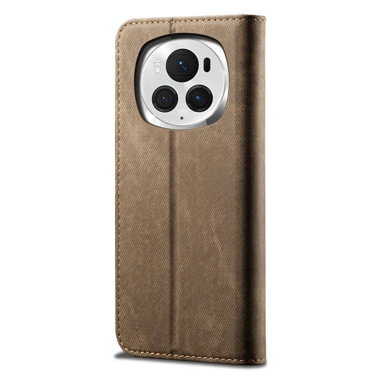 For Honor Magic6 Pro Denim Texture Flip Leather Phone Case(Khaki) - Honor Cases by PMC TechLife | Online Shopping South Africa | PMC TechLife | Buy Now Pay Later Mobicred