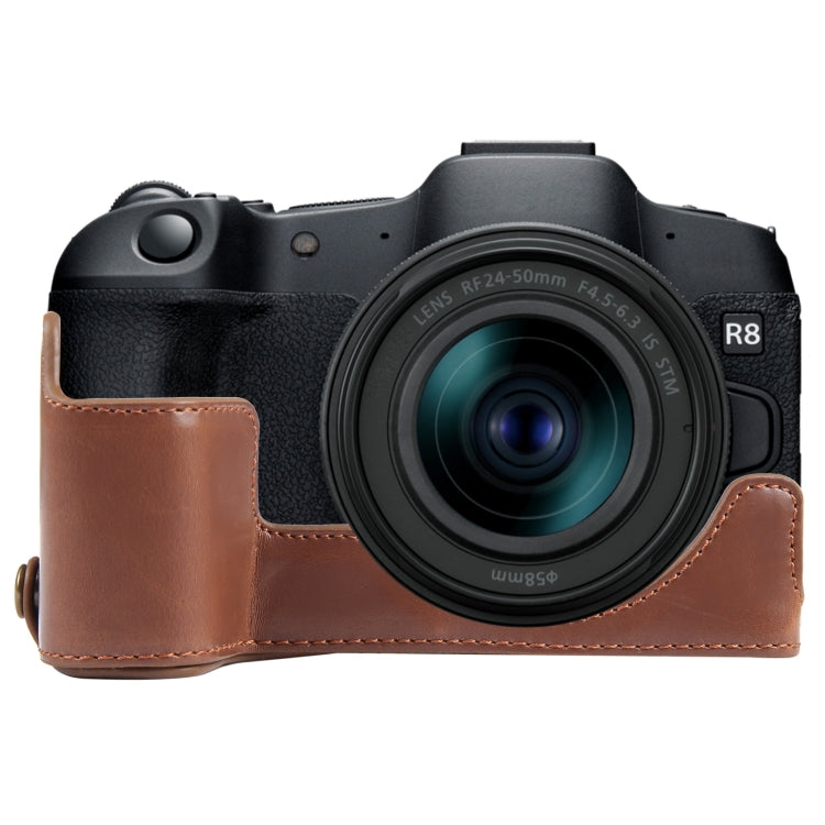 For Canon EOS R8 1/4 inch Thread PU Leather Camera Half Case Base(Coffee) - Half Case by PMC TechLife | Online Shopping South Africa | PMC TechLife | Buy Now Pay Later Mobicred