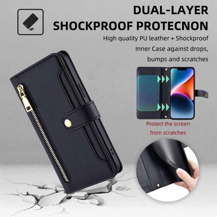For Infinix Hot 50 5G Sheep Texture Cross-body Zipper Wallet Leather Phone Case(Black) - Infinix Cases by PMC TechLife | Online Shopping South Africa | PMC TechLife | Buy Now Pay Later Mobicred