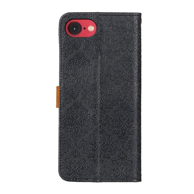 For iPhone 16e European Floral Embossed Leather Phone Case(Black) - iPhone 16e Cases by PMC TechLife | Online Shopping South Africa | PMC TechLife | Buy Now Pay Later Mobicred