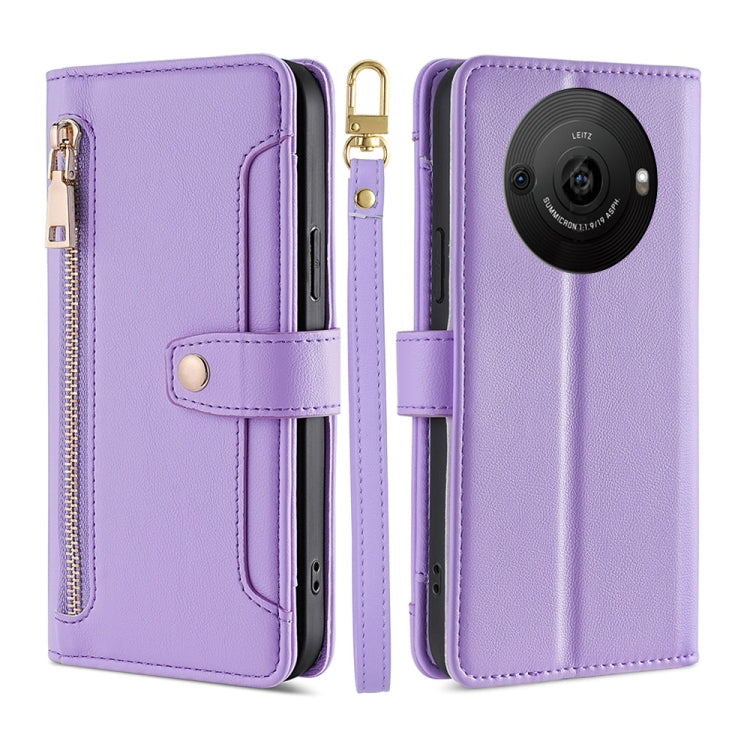 For Sharp Aquos R8 Pro SH-51 Sheep Texture Cross-body Zipper Wallet Leather Phone Case(Purple) - More Brand by PMC TechLife | Online Shopping South Africa | PMC TechLife | Buy Now Pay Later Mobicred
