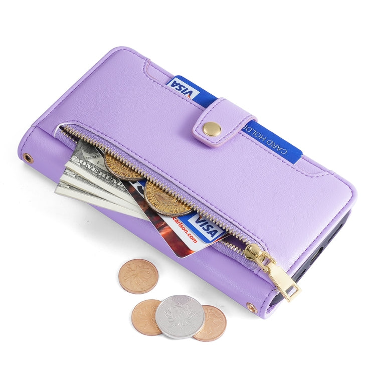 For Sharp Aquos R8 Pro SH-51 Sheep Texture Cross-body Zipper Wallet Leather Phone Case(Purple) - More Brand by PMC TechLife | Online Shopping South Africa | PMC TechLife | Buy Now Pay Later Mobicred