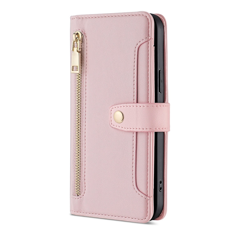 For Sharp Aquos R8 SH-52D Sheep Texture Cross-body Zipper Wallet Leather Phone Case(Pink) - More Brand by PMC TechLife | Online Shopping South Africa | PMC TechLife | Buy Now Pay Later Mobicred