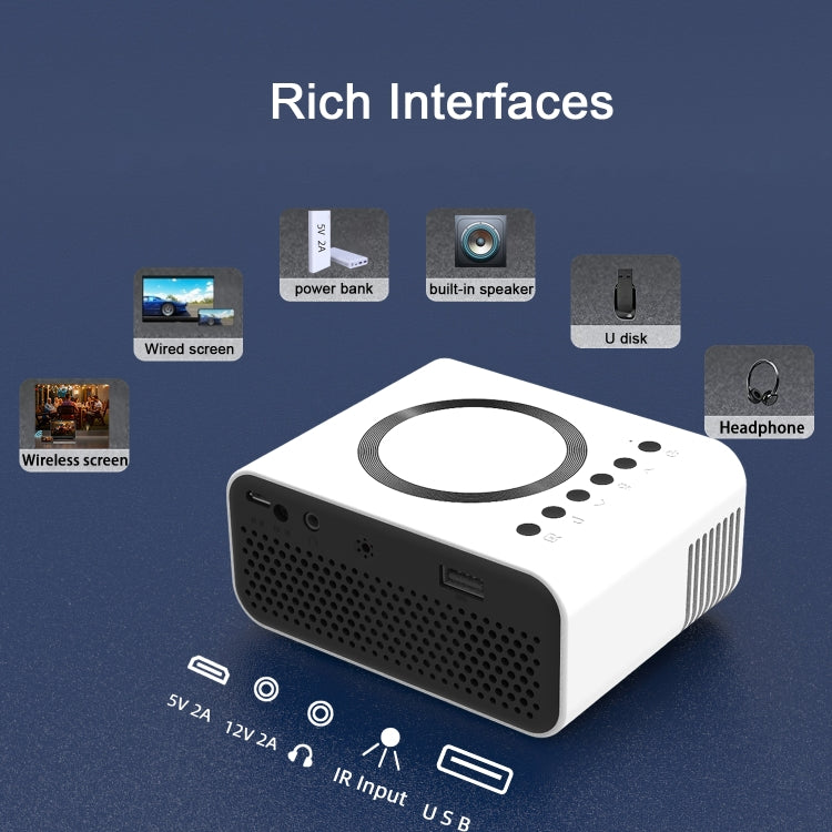 T300S 320x240 24ANSI Lumens Mini LCD Projector Supports Wired & Wireless Same Screen, Specification:EU Plug(White) - Mini Projector by PMC TechLife | Online Shopping South Africa | PMC TechLife | Buy Now Pay Later Mobicred