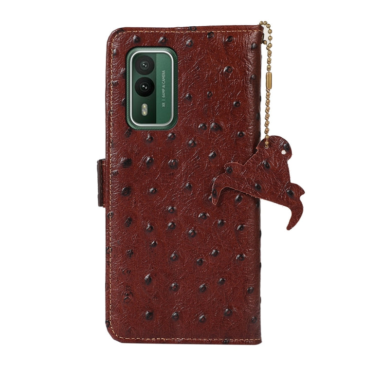 For Nokia XR21 Ostrich Pattern Genuine Leather RFID Phone Case(Coffee) - Nokia Cases by PMC TechLife | Online Shopping South Africa | PMC TechLife | Buy Now Pay Later Mobicred