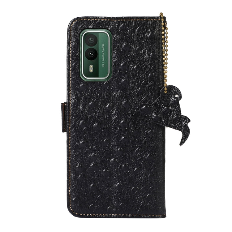 For Nokia XR21 Ostrich Pattern Genuine Leather RFID Phone Case(Black) - Nokia Cases by PMC TechLife | Online Shopping South Africa | PMC TechLife | Buy Now Pay Later Mobicred