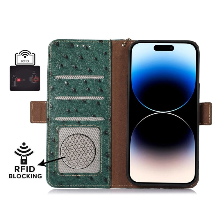 For OnePlus Ace 2 Pro Ostrich Pattern Genuine Leather RFID Phone Case(Green) - OnePlus Cases by PMC TechLife | Online Shopping South Africa | PMC TechLife | Buy Now Pay Later Mobicred