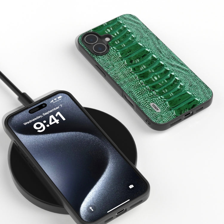 For iPhone 16 Plus ABEEL Genuine Leather Weilai Series Phone Case(Green) - iPhone 16 Plus Cases by PMC TechLife | Online Shopping South Africa | PMC TechLife | Buy Now Pay Later Mobicred