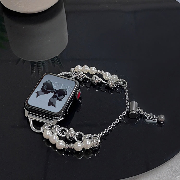 For Apple Watch 8 41mm Pearl Bracelet Metal Watch Band(Silver Black) - free shipping - PMC TechLife - Order now!