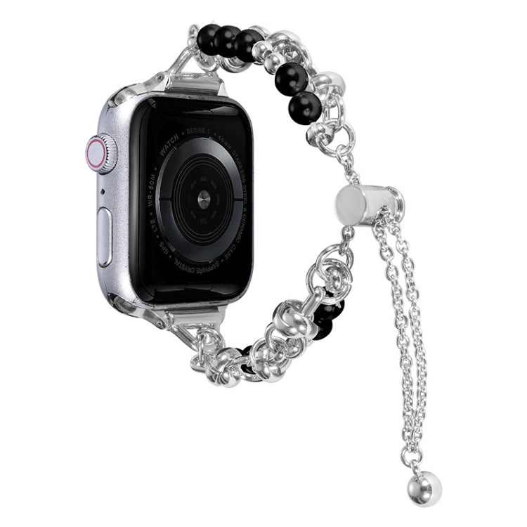 For Apple Watch 7 45mm Pearl Bracelet Metal Watch Band(Silver Black) - free shipping - PMC TechLife - Order now!