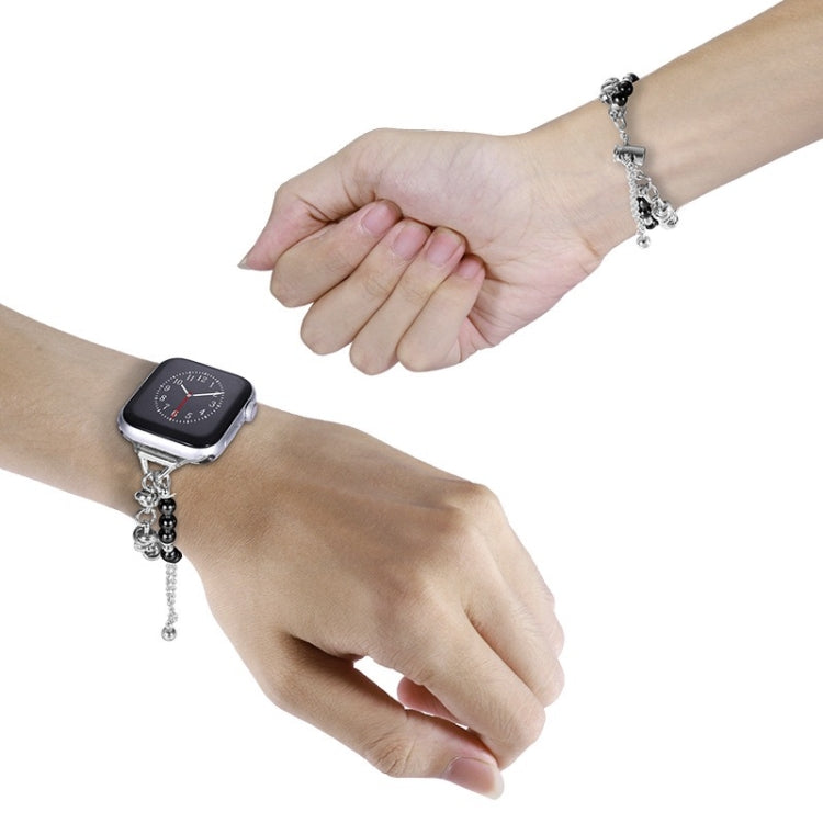 For Apple Watch 7 45mm Pearl Bracelet Metal Watch Band(Silver Black) - free shipping - PMC TechLife - Order now!