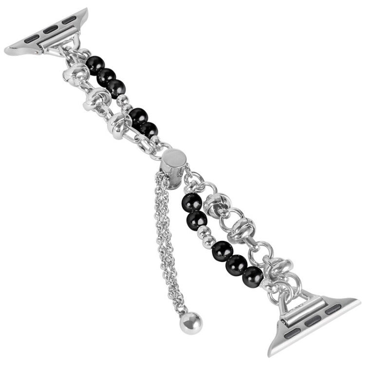 For Apple Watch SE 2022 44mm Pearl Bracelet Metal Watch Band(Silver Black) - free shipping - PMC TechLife - Order now!