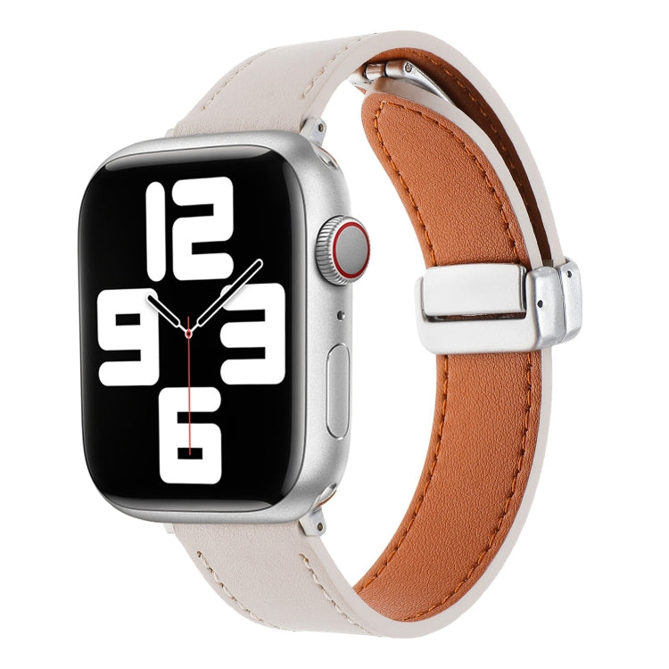 For Apple Watch Serie 3 42mm Magnetic Buckle Skin Feel Leather Watch Band(Apricot) - Watch Bands by PMC TechLife | Online Shopping South Africa | PMC TechLife