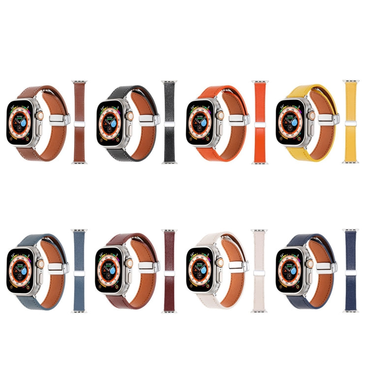 For Apple Watch Ultra 49mm Magnetic Buckle Skin Feel Leather Watch Band(Orange) - Watch Bands by PMC TechLife | Online Shopping South Africa | PMC TechLife | Buy Now Pay Later Mobicred