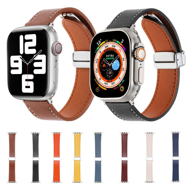 For Apple Watch Ultra 49mm Magnetic Buckle Skin Feel Leather Watch Band(Apricot) - Watch Bands by PMC TechLife | Online Shopping South Africa | PMC TechLife | Buy Now Pay Later Mobicred