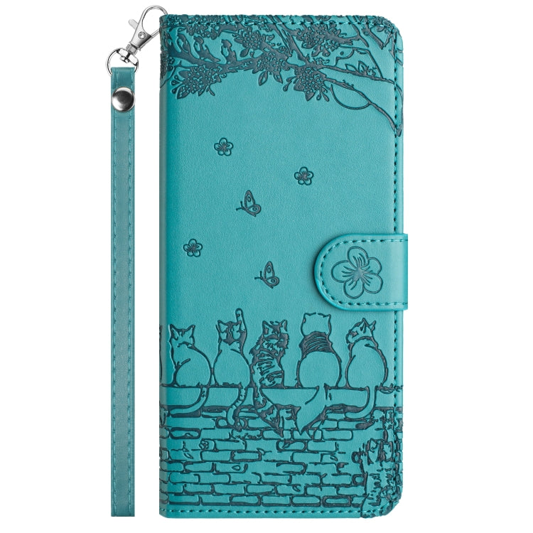 For iPhone 16 Pro Cat Embossing Pattern Leather Phone Case with Lanyard(Blue) - iPhone 16 Pro Cases by PMC TechLife | Online Shopping South Africa | PMC TechLife | Buy Now Pay Later Mobicred