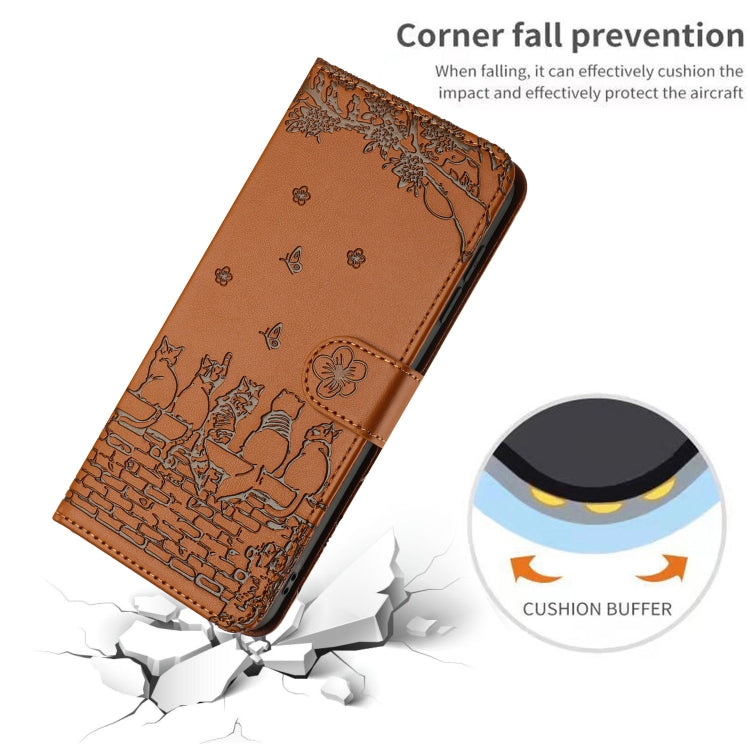 For iPhone 16 Pro Cat Embossing Pattern Leather Phone Case with Lanyard(Brown) - iPhone 16 Pro Cases by PMC TechLife | Online Shopping South Africa | PMC TechLife | Buy Now Pay Later Mobicred