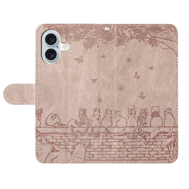 For iPhone 16 Plus Cat Embossing Pattern Leather Phone Case with Lanyard(Grey) - iPhone 16 Plus Cases by PMC TechLife | Online Shopping South Africa | PMC TechLife | Buy Now Pay Later Mobicred