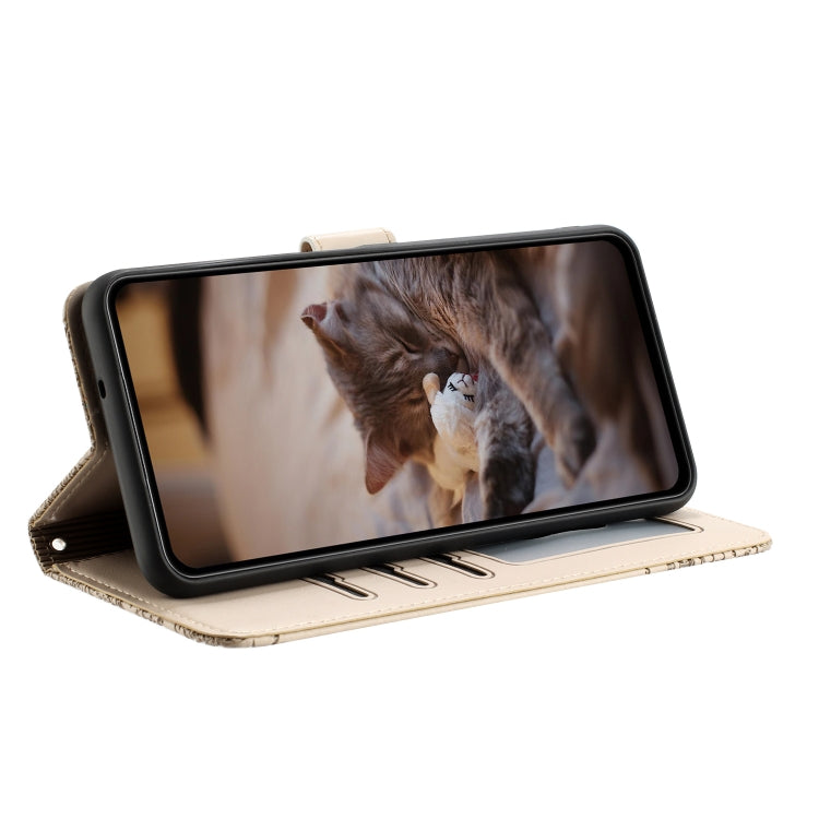 For iPhone 16 Plus Cat Embossing Pattern Leather Phone Case with Lanyard(Beige) - iPhone 16 Plus Cases by PMC TechLife | Online Shopping South Africa | PMC TechLife | Buy Now Pay Later Mobicred