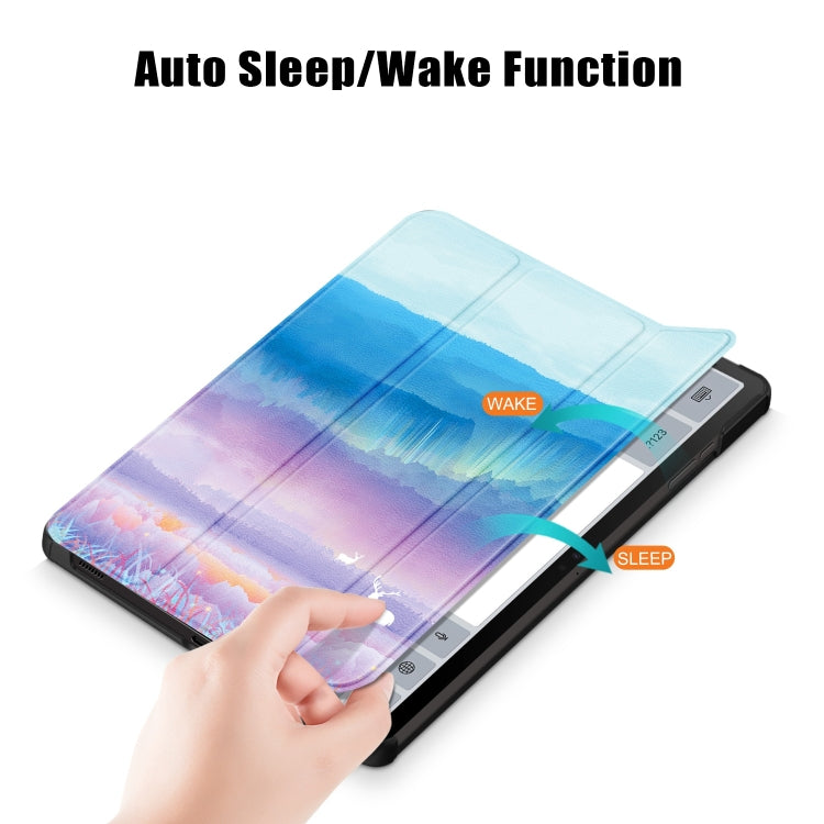 For Samsung Galaxy Tab S9+ Custer Painted 3-Fold Holder Smart Leather Tablet Case(Dream Deer) - free shipping - PMC Jewellery - Order now!