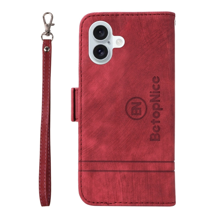 For iPhone 16 Plus BETOPNICE Dual-side Buckle Leather Phone Case(Red) - iPhone 16 Plus Cases by BETOPNICE | Online Shopping South Africa | PMC TechLife | Buy Now Pay Later Mobicred