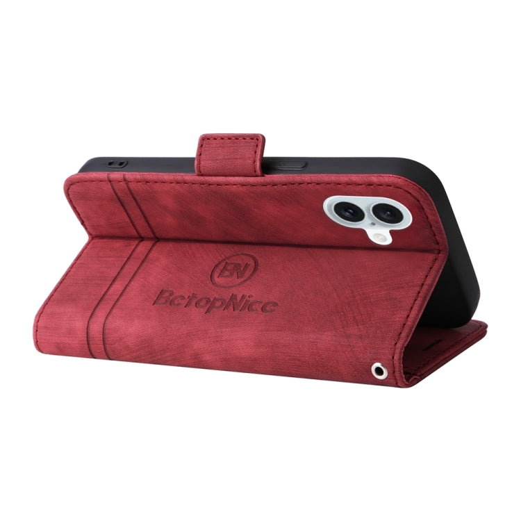 For iPhone 16 Plus BETOPNICE Dual-side Buckle Leather Phone Case(Red) - iPhone 16 Plus Cases by BETOPNICE | Online Shopping South Africa | PMC TechLife | Buy Now Pay Later Mobicred