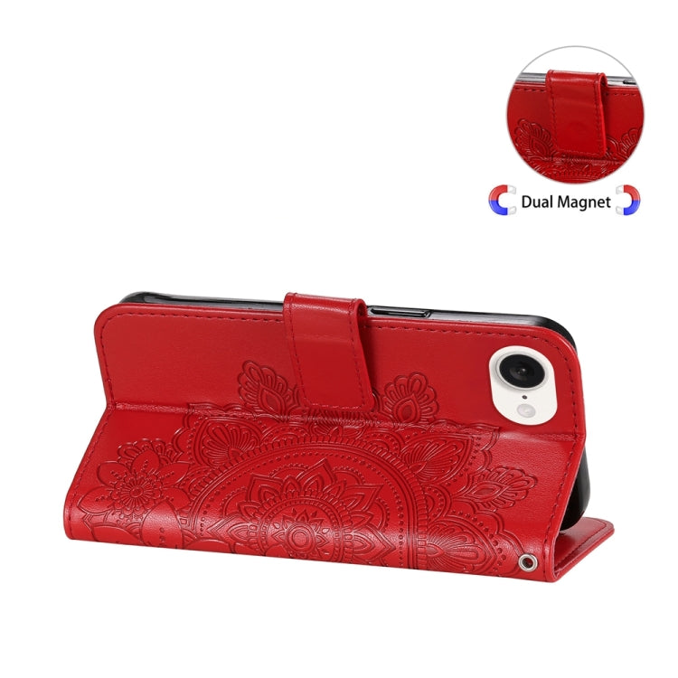 For iPhone 16e Seven-petal Flowers Embossing Leather Phone Case(Red) - iPhone 16e Cases by PMC TechLife | Online Shopping South Africa | PMC TechLife | Buy Now Pay Later Mobicred