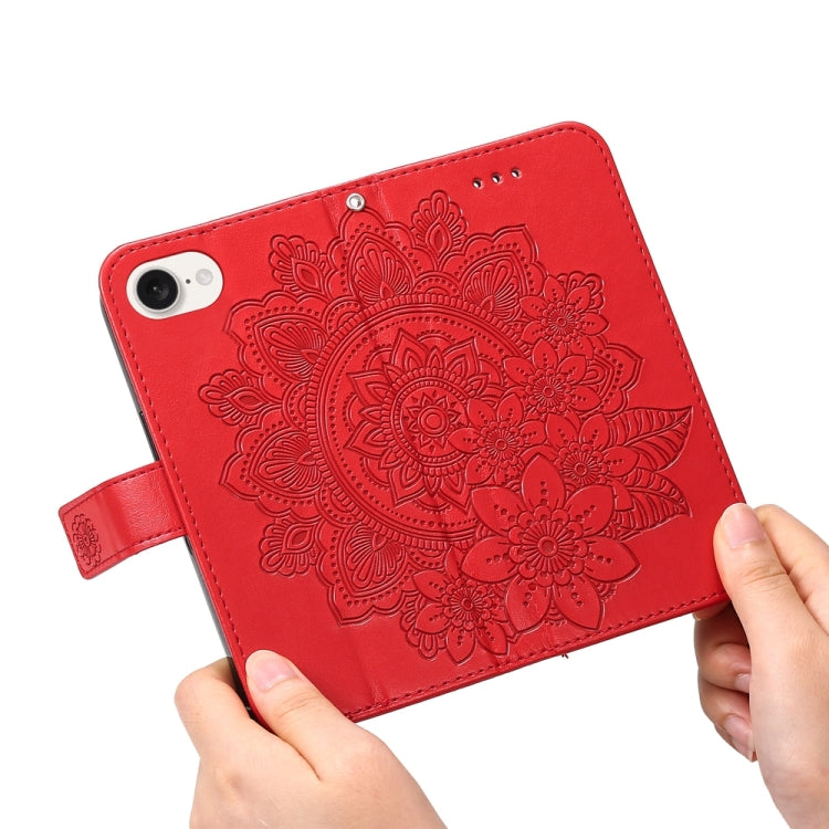 For iPhone 16e Seven-petal Flowers Embossing Leather Phone Case(Red) - iPhone 16e Cases by PMC TechLife | Online Shopping South Africa | PMC TechLife | Buy Now Pay Later Mobicred