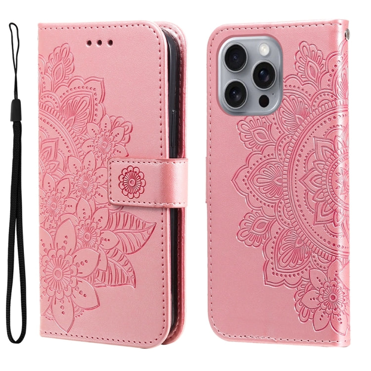 For iPhone 16 Pro Max 7-petal Flowers Embossing Leather Phone Case(Rose Gold) - iPhone 16 Pro Max Cases by PMC TechLife | Online Shopping South Africa | PMC TechLife | Buy Now Pay Later Mobicred