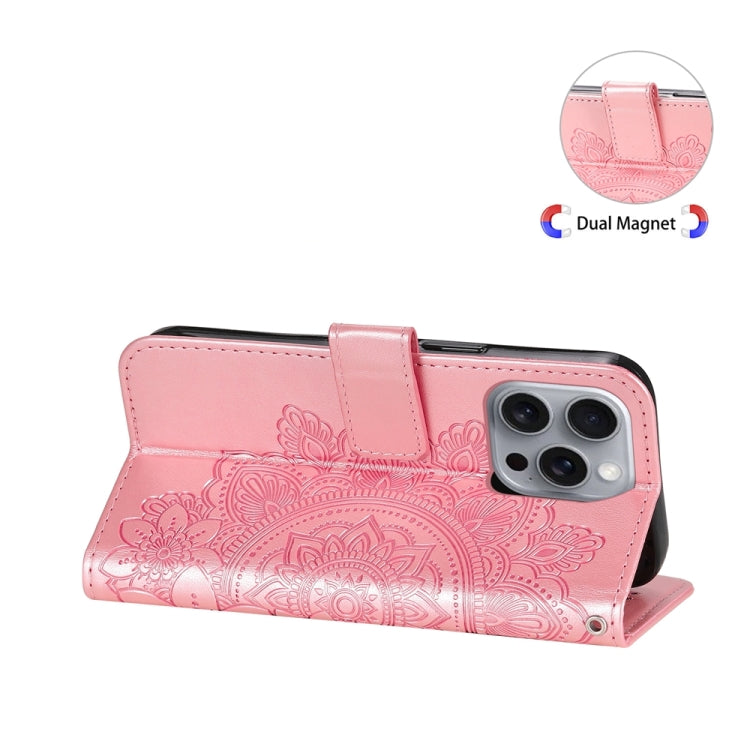For iPhone 16 Pro Max 7-petal Flowers Embossing Leather Phone Case(Rose Gold) - iPhone 16 Pro Max Cases by PMC TechLife | Online Shopping South Africa | PMC TechLife | Buy Now Pay Later Mobicred