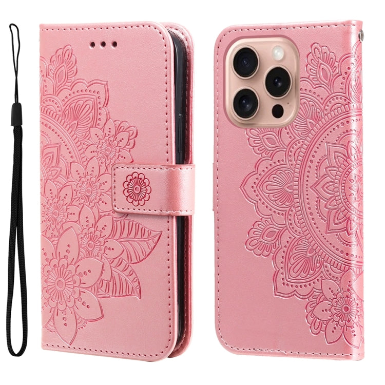 For iPhone 16 Pro 7-petal Flowers Embossing Leather Phone Case(Rose Gold) - iPhone 16 Pro Cases by PMC TechLife | Online Shopping South Africa | PMC TechLife | Buy Now Pay Later Mobicred
