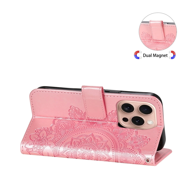 For iPhone 16 Pro 7-petal Flowers Embossing Leather Phone Case(Rose Gold) - iPhone 16 Pro Cases by PMC TechLife | Online Shopping South Africa | PMC TechLife | Buy Now Pay Later Mobicred