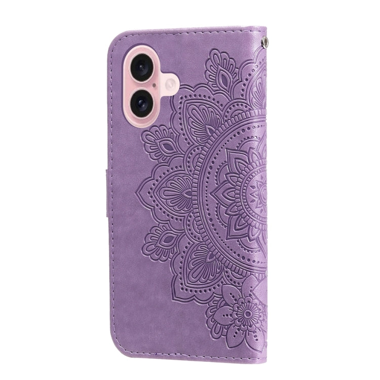 For iPhone 16 7-petal Flowers Embossing Leather Phone Case(Light Purple) - iPhone 16 Cases by PMC TechLife | Online Shopping South Africa | PMC TechLife | Buy Now Pay Later Mobicred