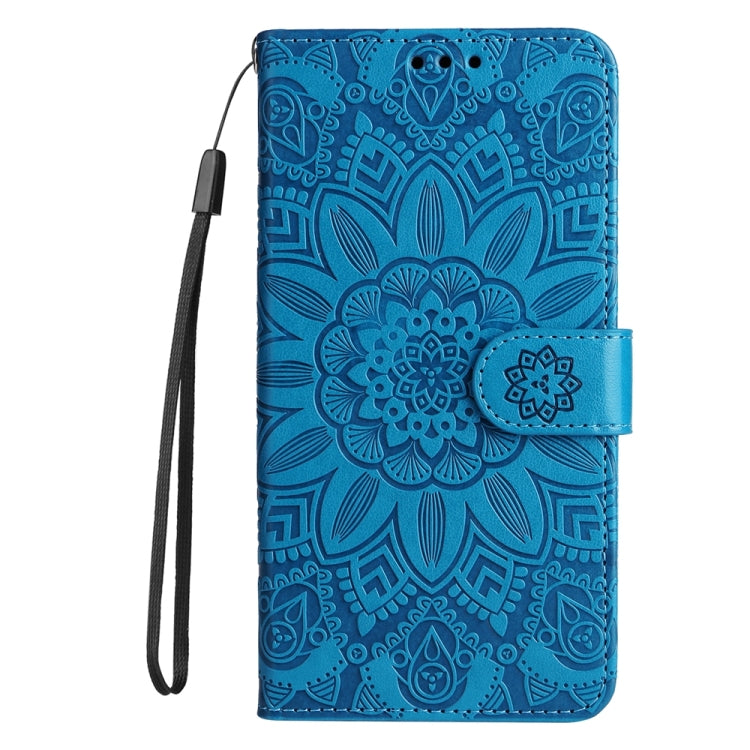For iPhone 16e Embossed Sunflower Leather Phone Case(Blue) - iPhone 16e Cases by PMC TechLife | Online Shopping South Africa | PMC TechLife | Buy Now Pay Later Mobicred