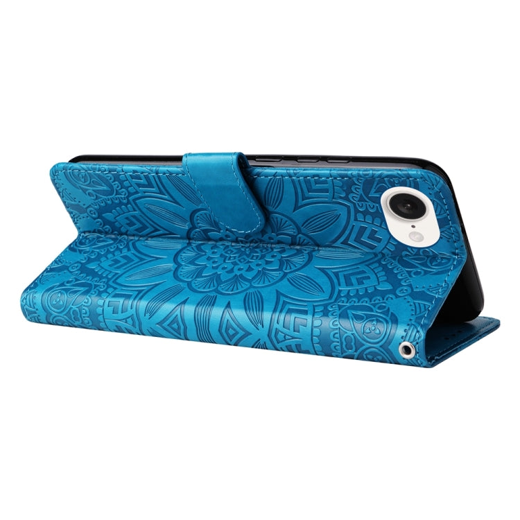 For iPhone 16e Embossed Sunflower Leather Phone Case(Blue) - iPhone 16e Cases by PMC TechLife | Online Shopping South Africa | PMC TechLife | Buy Now Pay Later Mobicred
