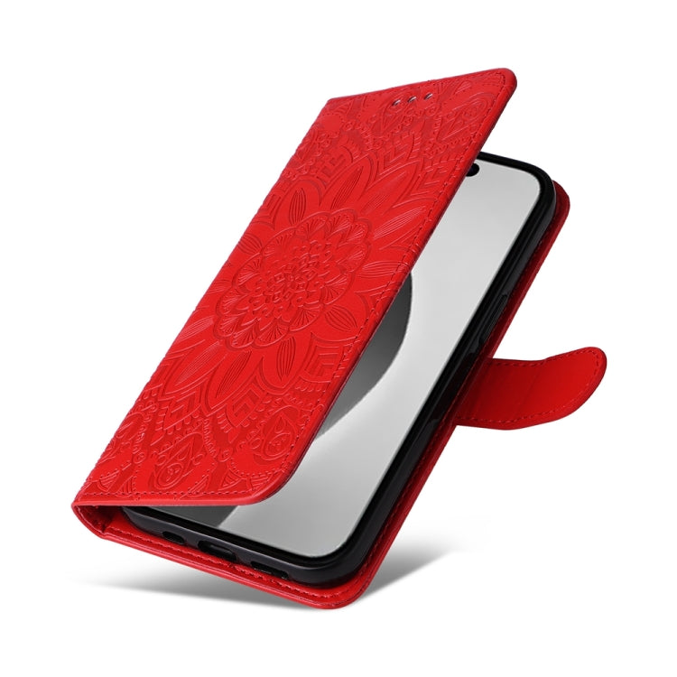 For iPhone 16 Pro Max Embossed Sunflower Leather Phone Case(Red) - iPhone 16 Pro Max Cases by PMC TechLife | Online Shopping South Africa | PMC TechLife | Buy Now Pay Later Mobicred