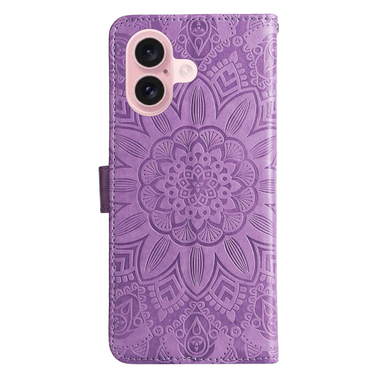 For iPhone 16 Embossed Sunflower Leather Phone Case(Purple) - iPhone 16 Cases by PMC TechLife | Online Shopping South Africa | PMC TechLife | Buy Now Pay Later Mobicred