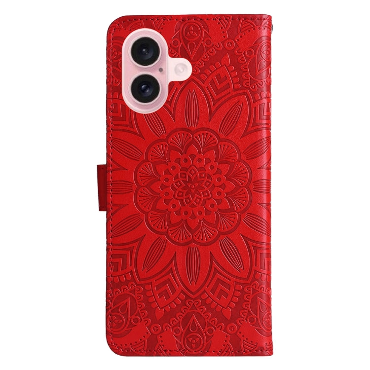 For iPhone 16 Embossed Sunflower Leather Phone Case(Red) - free shipping - PMC TechLife - Order now!