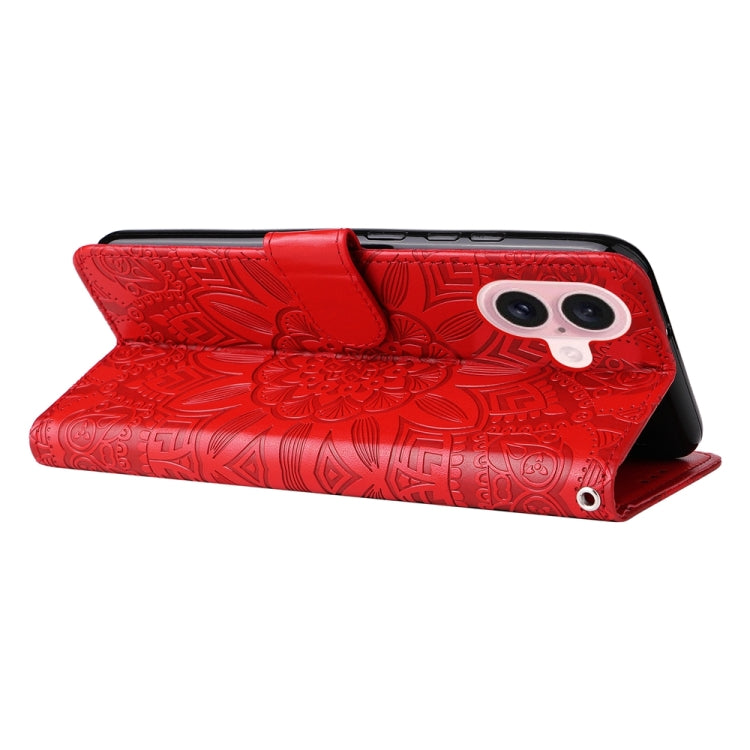 For iPhone 16 Embossed Sunflower Leather Phone Case(Red) - free shipping - PMC TechLife - Order now!